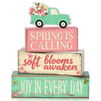 Spring Decoration Wooden Tiered Tray Decor – Floral Spring Pickup Truck Stacked Block Sign with Blooming Flower Topper – Farmhouse Tabletop Spring Decor for Shelf Mantel Seasonal Home Display - style: Spring Truck