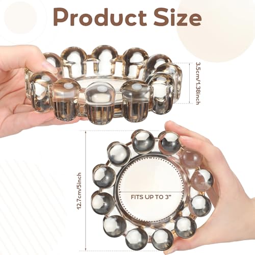 2 Pack Bubble Candle Dish, Fits up to 3 Inch Wide Chic Glass Candles Holder Tray Candle Plates Modern Diffusers Dish for Home Decor(Gray) - color: Gray