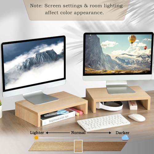TEAMIX Wood Monitor Stand Riser - 2 Pack Adjustable Dual Monitor Riser for Laptop/PC - color: Maple