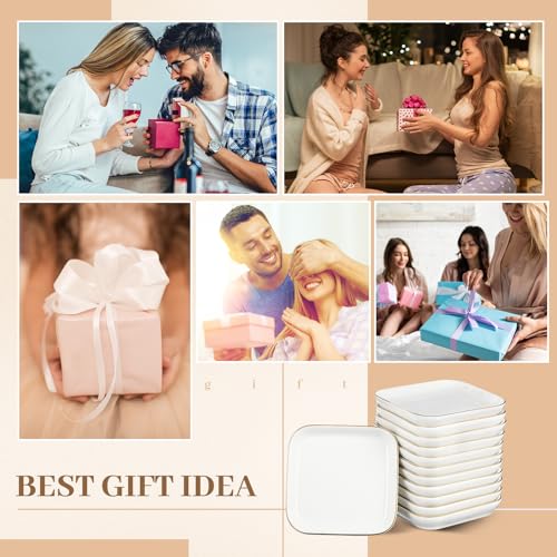 Shappy 12 Pcs Ceramic Jewelry Tray 4.5 in Ring Dish Bulk Decorative Trinket Dish for Bridal Christmas Birthdays Gifts - style: Square