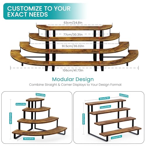 ELITEROO Wooden Display Stand, Tiered Display Riser with Metal Frame for Perfume Cupcakes Collectibles, Tabletop Retail Display Shelves Rack for Vendors Craft Show, Corner Curved - size: Curved Corner