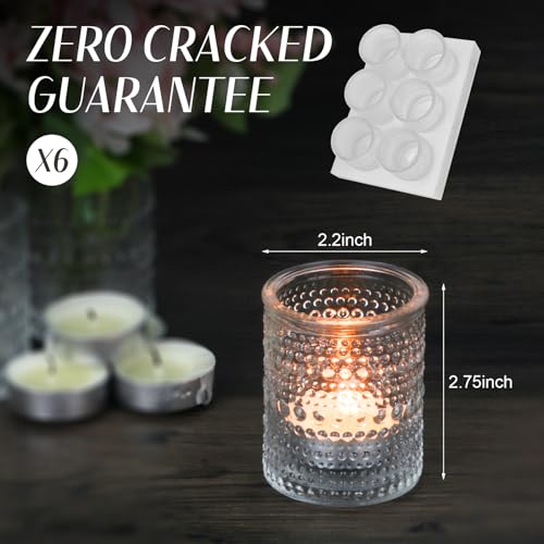 HOXHA 6 Pack Glass Votive Candle Holders Clear Tealight Candle Holders in Bulk Vintage Table Centerpieces for Floating Candles Home Table Decor Wedding Receptions (6)