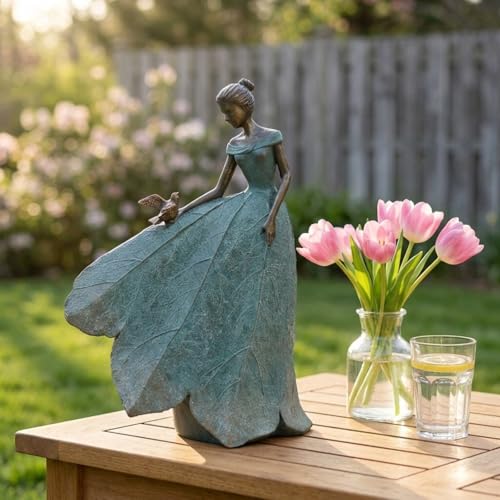 Guichifun Fairy Statue Collection Home Decoration - Leaf Angel Girls Resin Home Garden Decor for Outside or Inside Rustic Fairy Garden Outdoor Yard Figurines Gifts for Women 8.5 x 5.25 x 12 Inch - color: Green-bird, size: Large