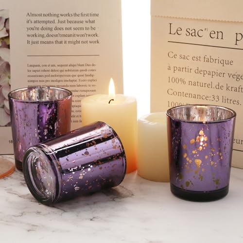 Purple Mercury Glass Tea Light Holders Set of 36 - Elegant Votive Candle Holders for Weddings, Showers and Home Decor - Perfect for Table Centerpieces and Parties (Glass, Purple) - color: Purple