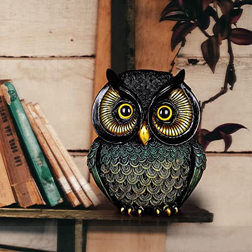 Artpaul Owl Statue Home Decor - Small Figurines for Shelves, Office, Living Room - Decorations and Gifts for Owl Lovers (Black-Green) - color: Style3-black-green