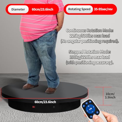 23.6In Remote Large Motorized electric turntable Rotating platform Photography Turntable Motorized lazy susan Base giratoria para for Photography,3D Scanner,Heavy duty display(Load Range:220~500lbs) - size: 23.6inch/Black/500Lbs Load