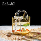 Thickened Glass Purse Vase for Flowers Gift Set-(Handmade 5mm Crystal-Unique Cute Clear Bag Vase with Reinforced Gift Box, Premium Table Centerpiece for Wedding/Mothers Day (Yellow) - color: Yellow