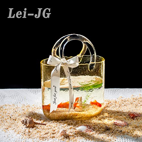 Thickened Glass Purse Vase for Flowers Gift Set-(Handmade 5mm Crystal-Unique Cute Clear Bag Vase with Reinforced Gift Box, Premium Table Centerpiece for Wedding/Mothers Day (Yellow) - color: Yellow