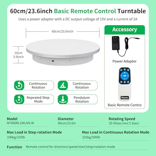 Remote-Controlled Motorized Electric Turntable,Heavy Duty Rotating Display Stand,Speed-adjustable Rotating Platform ,Multi-mode 360° Photography Turntable For 3D Scan,Photography(23.6in/White) - size: 23.64inch/White/500Lbs Load