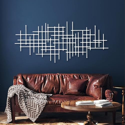 OZF Metal Geometric Line Wall Art, Modern Minimalist Abstract Metal Line Art Wall Decor for Living Room Bedroom Office Kitchen Dining Room (White, 53 x 23 in | 135 x 59cm) - color: White, size: 53L"x23W"