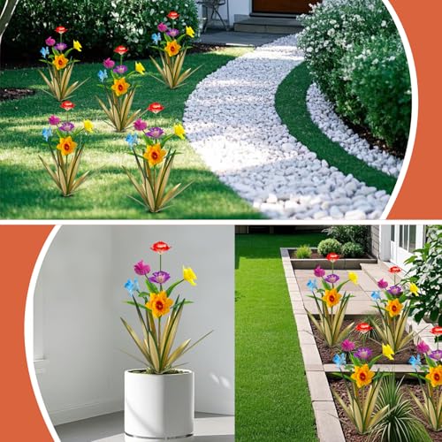 Homight Metal Agave Plant Outdoor Decoration Outdoor Garden Decoration Daffodils Flowers Mexican Yard Art Daffodils Flowers Decorative Garden Gift (3 Big Colorful Daffodil) - color: 3 Big Colorful Daffodil
