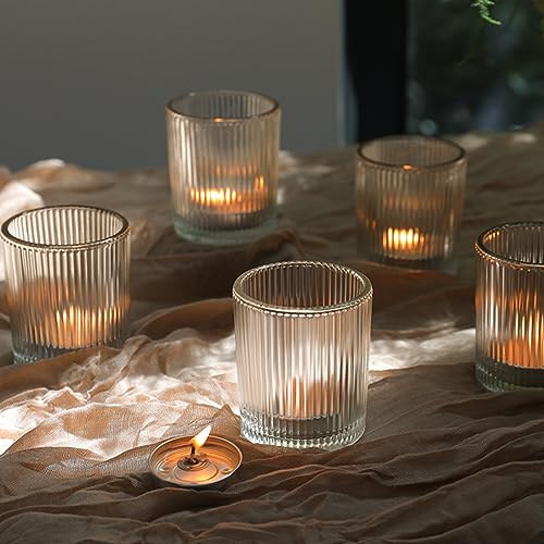 24 Pcs Votive Candle Holders - Clear Glass Tea Lights Candle Holder in Bulk for Table Centerpiece, Tealight Candle Holder for Weddings, Home Decor, Baby Shower, Special Occasions (Clear, 24) - color: Clear