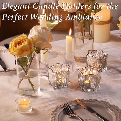 Letine 8pcs Silver Star-Shaped Candle Holders, Tea Light & Votive Candle Holders for Diwali, Wedding, Fall Table Centerpiece, Celestial Glow Jar, Lucky Star Jar & Holiday Decorations (2.44" H) - color: Silver, size: 8pcs