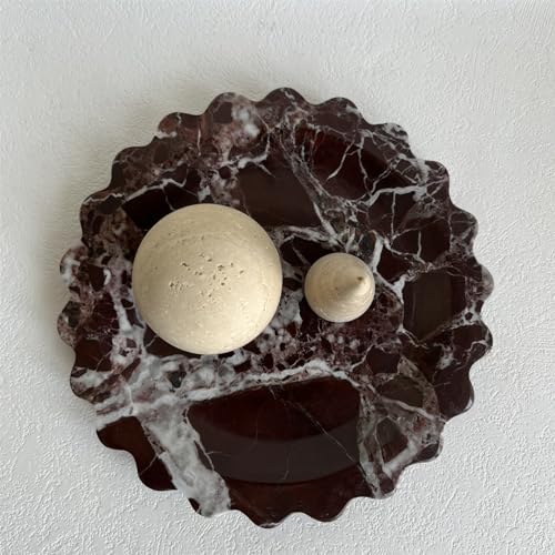 Marble Scalloped Tray Round Wave Tray Small Serving Platter for Counter, Bathroom, Kitchen, Nightstand, Jewelry Ring Dish Holder (Rosa Levanto) - color: Rosa Levanto