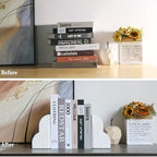 Decorative Book Ends for Heavy Books - Concrete Clound Aesthetic Bookends - Set of 2 Boho Book Stopper for Modern Home Office Bookshelf Decor (Concrete-White)