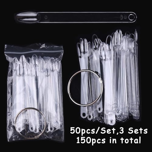 150 Pcs Nail Swatch Sticks with Ring, Clear Oval Nail Art Polish Color Display Practice Tips, Acrylic False Nail Sample Sticks Nail tech Supplies for Home or Salon Use - color: Clear Oval Shaped