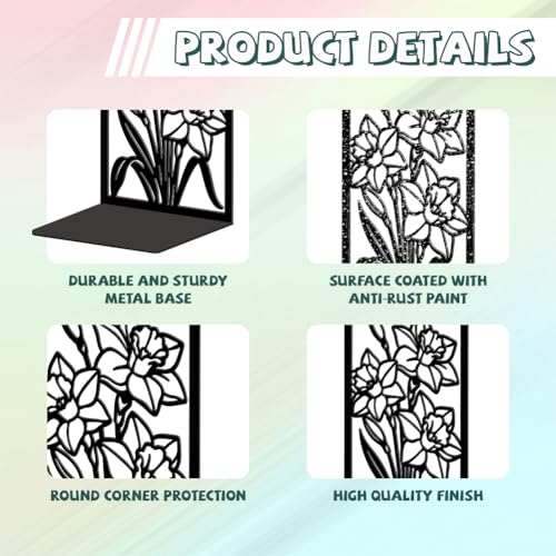 Peacoblue Metal Bookends for Shelves, Modern Decorative Heavy Duty Study Book Ends Stoppers for Office, Desk, Shelf, Room 5.3"x4.3"x7.9" Cast Iron Simple Tall Bookends 1 Pair (Daffodils) - style: Daffodils