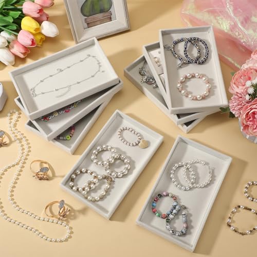 Inbagi 8 Pcs Small Velvet Jewelry Tray Stackable Jewelry Drawers Organizer Trays Jewelry Storage Trays 8.3 x 4.7 x 1 Inches (Beige) - color: Beige