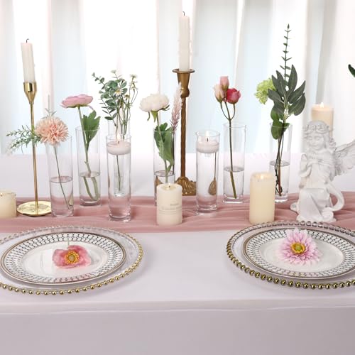 Fixwal 15 Pack Glass Cylinder Bud Flower Vases for Centerpieces Clear Small Glass Vases for Wedding Decorations,Handmade Clear Glass Vases for Party Decor,Cylinder Vases in Bulk for Home Decor
