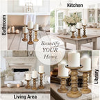 My Fancy Farmhouse Large Wood Candle Holders (Set of 3) - Tall Rustic Pillar Candlestick Stands - Fits 4 inch & 3 inch Pillar Candles - Modern Farmhouse Decor (Walnut Brown) - color: Natural Walnut