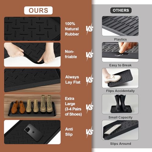 Heavy Duty Boot Trays Natural Rubber Shoe Mat Tray for Entryway with Shoes Brush Large Boot mat Tray Multi-Purpose for Indoor or Outdoor - size: 1'1" x 2'1" (Rectangular)