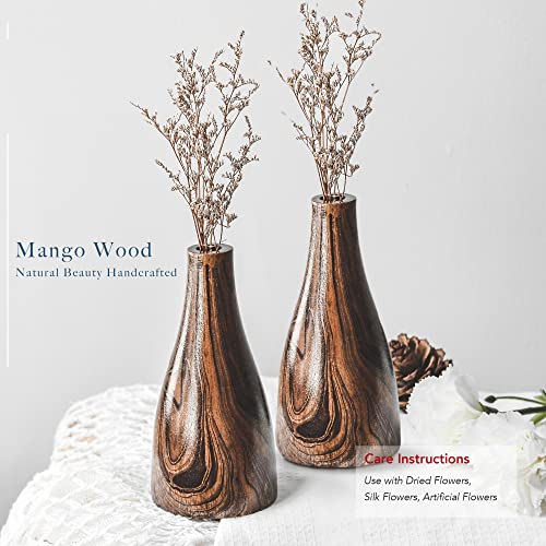 Aeravida Artistic Grain Pattern Natural Mango Tree Wood Flower Set of 2 Vase | Modern Farmhouse Home Décor | Kitchen Bedroom Living Room Home Decoration - size: 2PCS