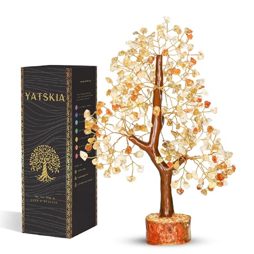 YATSKIA Citrine Crystal Tree of Life - Gemstone Tree - Citrine Crystal Stone Decor - Good Luck Gifts - Home Decor - Crystals Gifts - color: Citrine Golden Wire