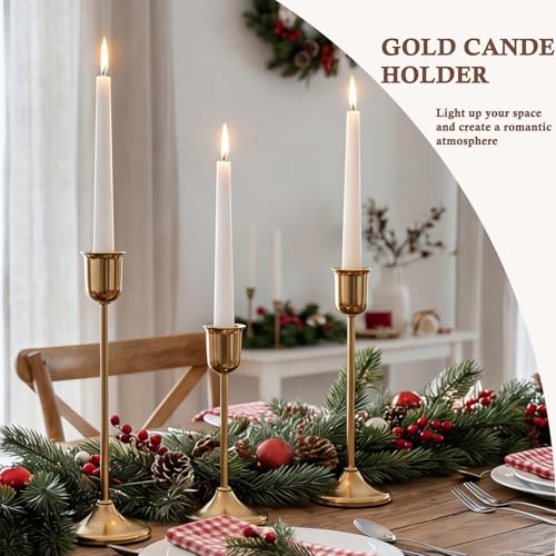 Gold Candlestick Holders Taper Candle Holder for Candlesticks Metal Set of 6 Vintage Centerpiece for Dining Table Wedding Christmas Thanksgiving Fireplace Home Decor Gift 007-TB-6