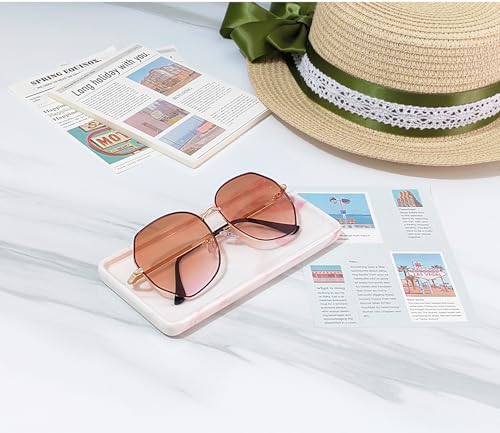 6.4" Porcelain Small Bathroom Tray, Ceramic Countertop and Vanity Tray for Cosmetics, Perfume, Jewelry, Candle - Kitchen Soap Tray for Kitchen Counter (Pink) - color: Pink, size: 6.4" x 3" x 0.5"