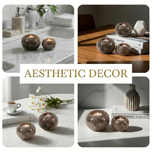 Radicaln Marble Tealight Candle Holder 4" Inch Oceanic Handmade Set of 3 Mini Candle Holders for Dining, Decorative Votive Candle Holder & Marble Taper Holder for Home Decor - color: Oceanic