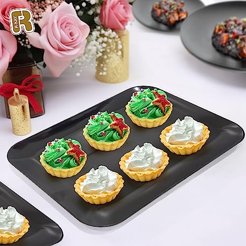 3 Pack Black Plastic Serving Trays for Party - Black Serving Tray 8 x 11 Inch - Heavy Duty Dessert Trays for Food - Rectangular Party Serving Trays for Entertaining - color: Black