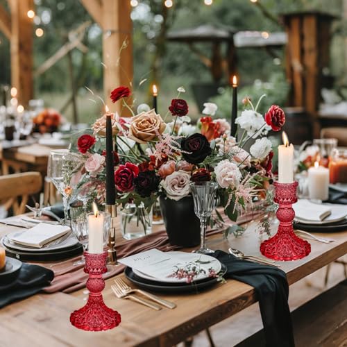 Glass Candlestick Holders Set of 2，Taper Candle Holders Fit 0.8 Inch Candles, Crystal Decorative Candle Stand Centerpiece for Table Wedding Dinning Party 4 Inch Tall (Red) - color: Red