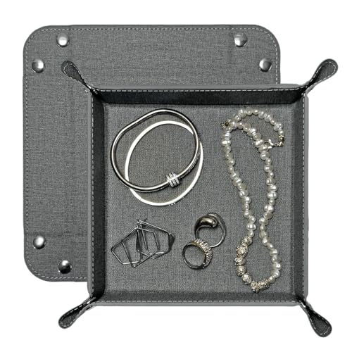 UnionBasic Small Valet Tray, Jewelry Tray for Rings Watches Earrings, Entryway Catchall Caddy for Coins Keys Change, Nightstand Bedside Valet Holder, Trays for Electronic Gadgets, Barry Grey - color: Barry Grey, size: 5.4" x 5.4" x 1.6"