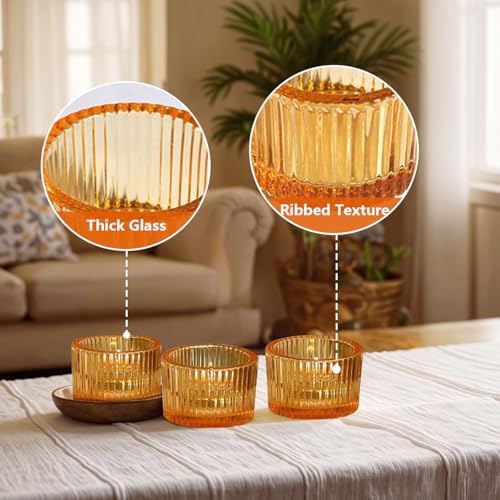 JOYIT Gold Votive Candle Holders Bulk Set of 4, Tealight Candle Holder for Wedding Table Centerpiece, Glass Small Candle Holders for Birthday Party, Valentine's Day, Home Decor (2''X 1.4'') - color: Gold