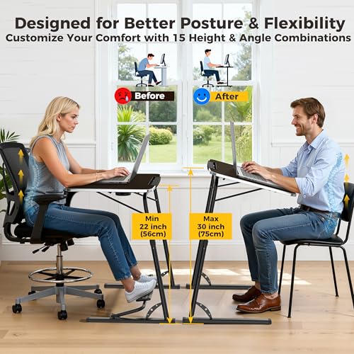 FoldWise Upgraded Folding TV Tray Table - Extra Large & Sturdy Laptop Table for Couch, Height & Angle Adjustable Desk for Dinner, Work & TV - Includes Footrest, Cup Holder, iPad Holder & Edge Stopper - color: (Black) - Dark Wood Mahogany