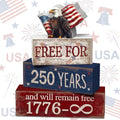 CroBlissful 4 Pcs 250th Anniversary 4th of July Decorations Patriotic Memorial Day Tabletop Decorations America Eagle Red White Blue Table Centerpieces USA Sign for Office Tiered Tray Home Shelf - style: 250 Years