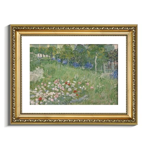 VIYYIEA Gold Framed Wall Art Canvas Print Home Decor Flower Van Gogh Wall Art Vintage Botanical Garden Prints House Decor Floral Paintings Pictures for Living Room Bedroom 11x14in - color: De tuin van Daubigny, size: 14"L x 11"W