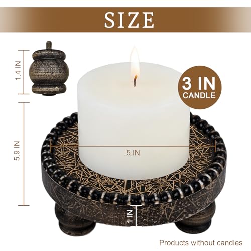 Farmhouse Round Wood Tray Riser, Pedestal Stand with Beaded Edge, Rustic Wooden Candle Trays Decor for Tiered Tray, Candle, Mug Display Decorative, Table Centerpiece, Black Gold - color: Black Gold, size: Set of 2
