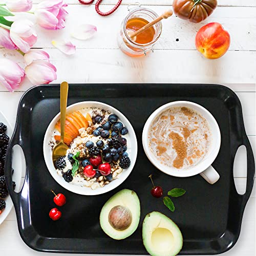 KAQAHIDO Large Melamine Serving Trays for Eating, 17.5’’ x 12’’ Serve Platter for Appetizer, Charcuterie, Food, Snack, Cupcakes, Dessert, BPA-Free, Dishwasher Safe Tray, Set of 2, Black - color: Black