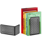 Acrimet Metal Bookends, Non-Skid Book Stand for Shelves, Heavy Duty Book Stopper, 6-7/8" H x 4" W x 4-1/2“ D, (Black Bookends with Silver Design), 1 Pair - color: Black Bookend With Silver Design, size: 10 cm X 11,5 cm X 17,5 cm