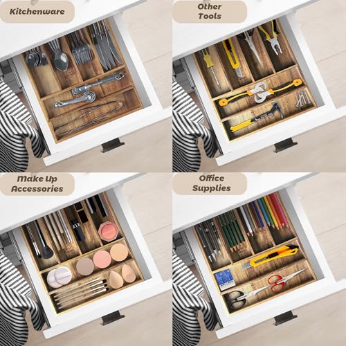 KITEISCAT Acacia Wood Silverware Organizer, Kitchen Utensil Drawer Organizer for Forks, Knives & Spoons, 6-Compartment Cutlery Tray, Flatware Holder - size: 6 Compartments