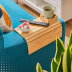 Couch Arm Tray Table with Cup Holder, No More Spills or Clutter, Bamboo Sofa Arm Tray for Drinks Snacks and Phone, Non Slip Foldable Couch Organizer