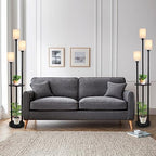 Floor Lamp with Shelves, Modern Floor Lamps for Living Room, 3-Lights Standing Lamp with Linen Shade and Foot Switch, Industrial Standing Lamps for Bedroom, Black Tall Table Lamp for Office - style: Black-Fabric Shade