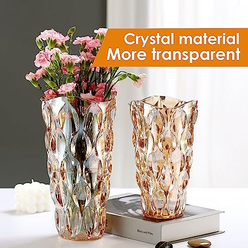 CEMABT Amber Glass Vase for Centerpieces, 9.4-inch Height, 5.1-inch Opening Width, 3.4 lbs Weight, Unbreakable, Suitable for All Kinds of Flowers, Modern and Elegant - color: Amber