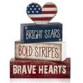 CroBlissful 4 Pcs 4th of July Decorations Patriotic Memorial Day Tabletop Decorations Red White Blue Table Centerpieces Sign for Office Tiered Tray Home Shelf 250th Anniversary(Brave Heart) - style: Brave Heart