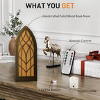 Solid Wood Fantasy Book Nook Shelf Insert - Handcrafted Bookends with Remote Control & Timer, Magical Moroccan Bookshelf Decor Night Light, Unique Gifts for Book Lovers Readers