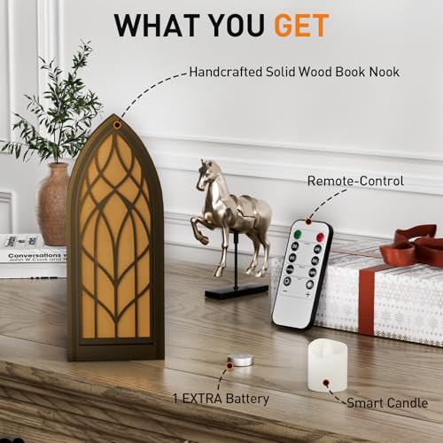 Solid Wood Fantasy Book Nook Shelf Insert - Handcrafted Bookends with Remote Control & Timer, Magical Moroccan Bookshelf Decor Night Light, Unique Gifts for Book Lovers Readers