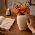 Beige Textured Ceramic Vase (9.8in Tall) - Boho Minimalist Rustic Vase with 3.4in Opening, Neutral Home Decor Vase for Fresh/Dried Flowers, Living Roo - size: 9.8in