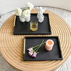 Set of 2 Modern Elegant Large Wood Serving Tray, Rectangle Decorative Tray Ottoman Tay Coffee Table Tray, Black Crocodile Leather with Gold Polished Metal Handles - style: Black Crocodile Tray