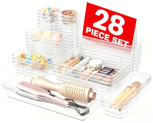 A-LuGei 【XL Size Only Us】 Drawer Organizer, 【𝟱𝗦𝗶𝘇𝗲】 Makeup organizer, 【Holds 177 Items】 Bathroom Organizers and Storage, Organization and Storage, Desk Drawer Organizer for Bathroom Vanity - color: Clear